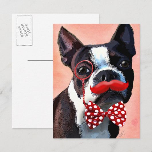 Het Portret van Boston Terrier met het Stropdas Re Briefkaart (Voorkant / Achterkant)
