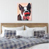 Het Portret van Boston Terrier met het Stropdas Re Canvas Afdruk (Insitu (Slaapkamer))