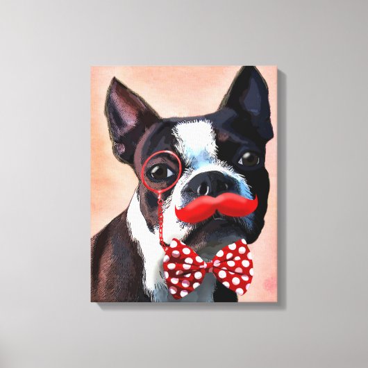Het Portret van Boston Terrier met het Stropdas Re Canvas Afdruk (Voorkant)