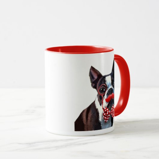 Het Portret van Boston Terrier met het Stropdas Re Mok (Voorkant rechts)