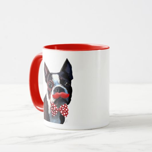 Het Portret van Boston Terrier met het Stropdas Re Mok (Voorkant links)