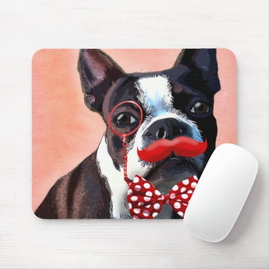 Het Portret van Boston Terrier met het Stropdas Re Muismat (Met muis)
