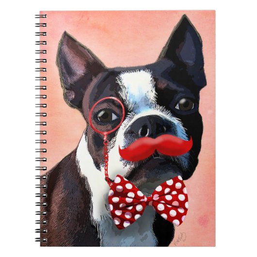 Het Portret van Boston Terrier met het Stropdas Re Notitieboek (Voorkant)