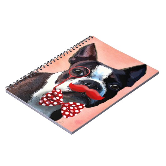 Het Portret van Boston Terrier met het Stropdas Re Notitieboek (Linkerzijde)