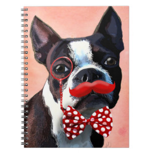 Het Portret van Boston Terrier met het Stropdas Re Notitieboek