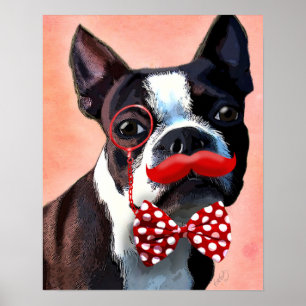 Het Portret van Boston Terrier met het Stropdas Re Poster