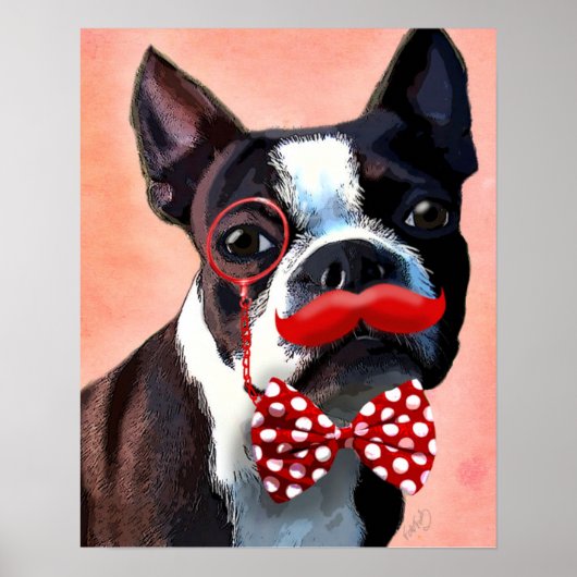 Het Portret van Boston Terrier met het Stropdas Re Poster (Voorkant)