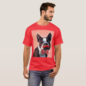 Het Portret van Boston Terrier met het Stropdas Re T-shirt (Voorkant volledig)