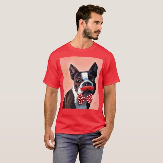 Het Portret van Boston Terrier met het Stropdas Re T-shirt (Voorkant volledig)