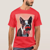 Het Portret van Boston Terrier met het Stropdas Re T-shirt (Voorkant)