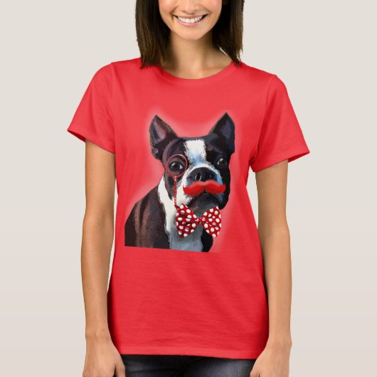 Het Portret van Boston Terrier met het Stropdas Re T-shirt (Voorkant)