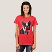 Het Portret van Boston Terrier met het Stropdas Re T-shirt (Voorkant volledig)