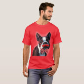 Het Portret van Boston Terrier met het Stropdas Re T-shirt (Voorkant volledig)