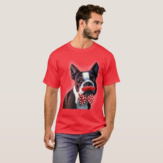 Het Portret van Boston Terrier met het Stropdas Re T-shirt (Voorkant volledig)