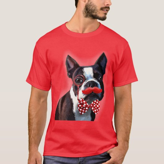 Het Portret van Boston Terrier met het Stropdas Re T-shirt (Voorkant)