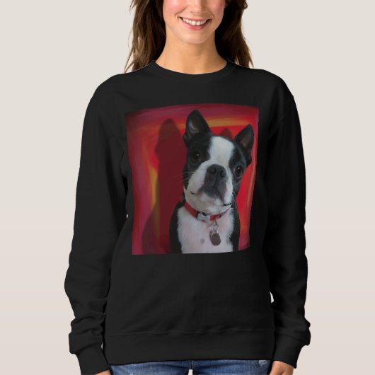 Het portret van Boston Terrier op rode achtergrond Trui (Voorkant)