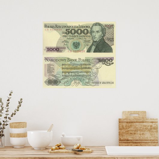 Het portret van Chopin over het poster van de Pool (Keuken)