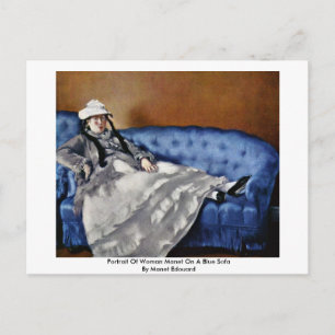 Het portret van damemanet op een blauwe sofa briefkaart