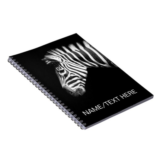 Het Portret van de zebra op Zwarte Gepersonaliseer Notitieboek (Rechterzijde)