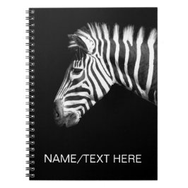 Het Portret van de zebra op Zwarte Gepersonaliseer Notitieboek