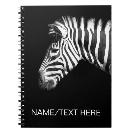 Het Portret van de zebra op Zwarte Gepersonaliseer Notitieboek (Voorkant)