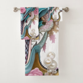 Het portret van een mooie roze roze drakenkop bad handdoek