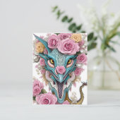 Het portret van een mooie roze roze drakenkop briefkaart (Staand voorkant)