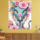 Het portret van een mooie roze roze drakenkop canvas afdruk (Insitu (Woonkamer))
