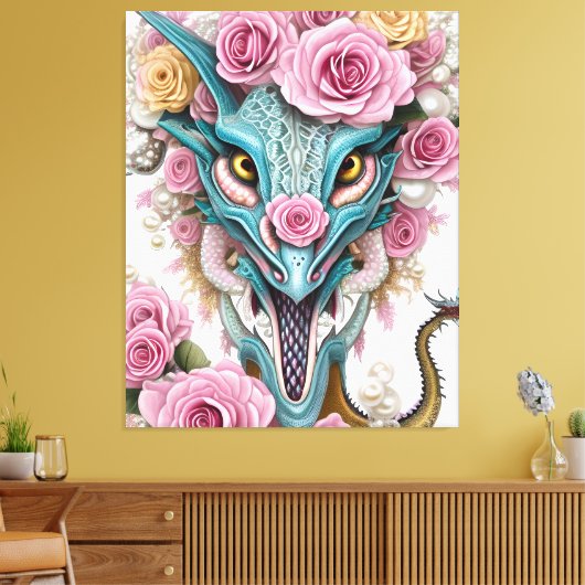 Het portret van een mooie roze roze drakenkop canvas afdruk (Insitu (Woonkamer))