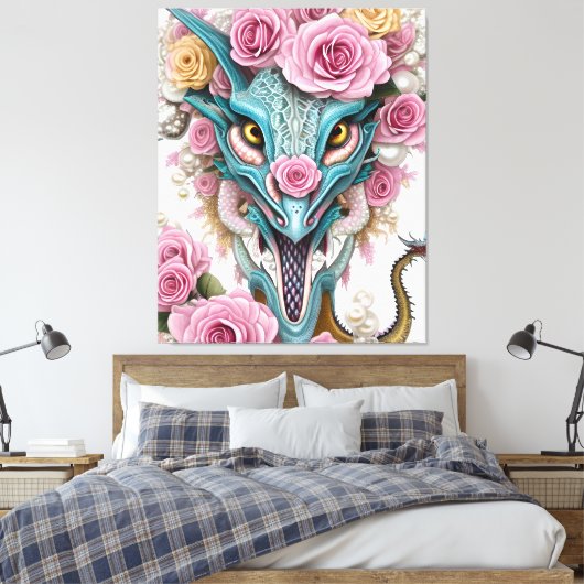 Het portret van een mooie roze roze drakenkop canvas afdruk (Insitu (Slaapkamer))