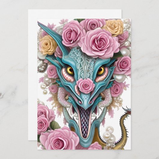 Het portret van een mooie roze roze drakenkop feestdagenkaart (Voorkant / Achterkant)