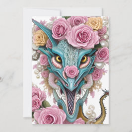 Het portret van een mooie roze roze drakenkop feestdagenkaart