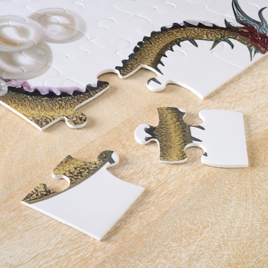 Het portret van een mooie roze roze drakenkop legpuzzel (Zijkant)