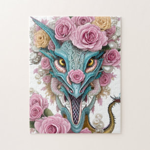 Het portret van een mooie roze roze drakenkop legpuzzel