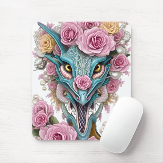 Het portret van een mooie roze roze drakenkop muismat (Met muis)