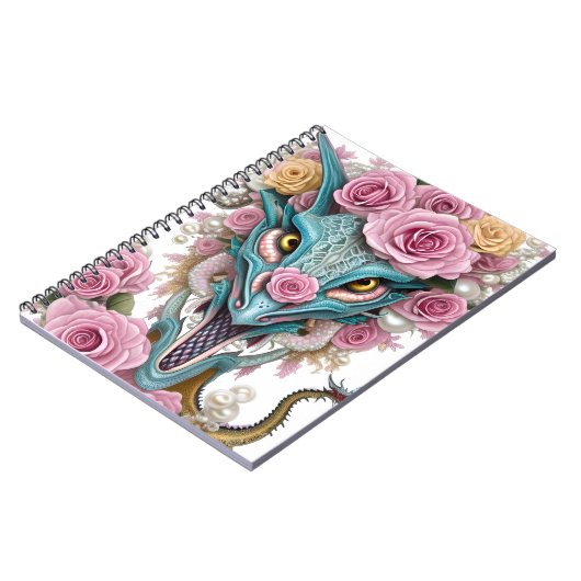 Het portret van een mooie roze roze drakenkop notitieboek (Linkerzijde)