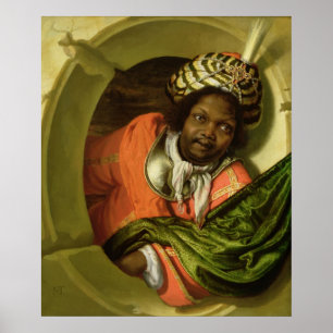 Het portret van een Moor die een vlag bij een vens Poster