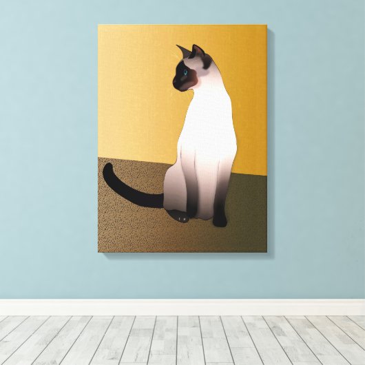 Het portret van een verzegelpunt Siamese kat Canvas Afdruk (Insitu (Houten vloer))