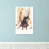 Het portret van Great Dane en Dachshund Canvas Afdruk (Insitu (Houten vloer))