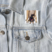 Het portret van Great Dane en Dachshund Vierkante Button 5,1 Cm (In situ)