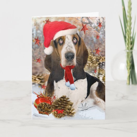 Het Portret van Kerstmis van Basset Hound Feestdagen Kaart (Voorkant)