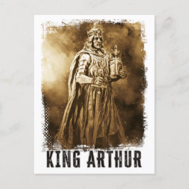 Het portret van King ARTHUR met kroon en zwaard Briefkaart