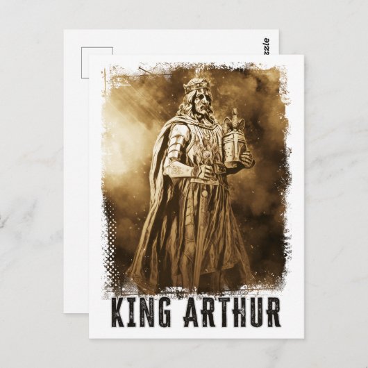 Het  portret van King ARTHUR met kroon en zwaard Briefkaart (Voorkant / Achterkant)