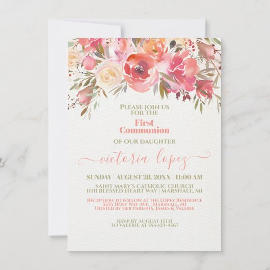 Het portretmeisje van de eerste Heilige Communie w Kaart (Achterkant)