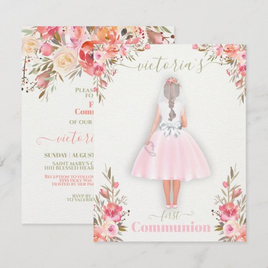 Het portretmeisje van de eerste Heilige Communie w Kaart (Voorkant / Achterkant)