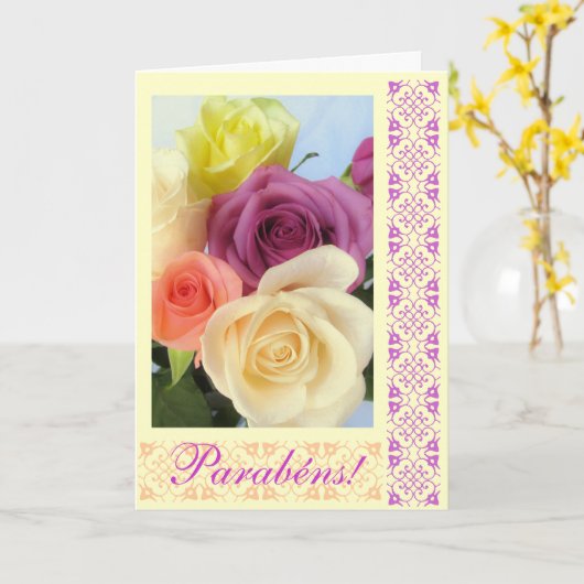 Het Portugees: Parabens! Gelukkige Verjaardag! Kaart (Gele Bloem)