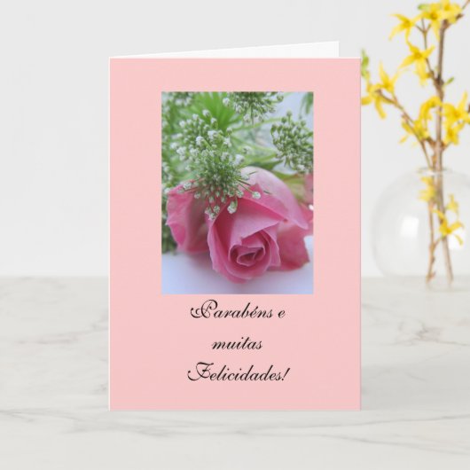 Het Portugees: Verjaardag/Rosa: Parabéns! Kaart (Gele Bloem)