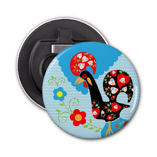 Het Portugese rooster van Barcelona Button Flesopener (Voorkant)