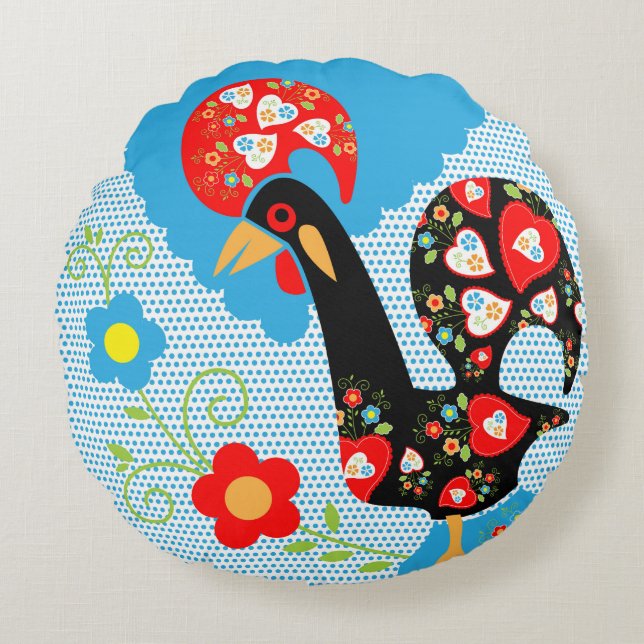 Het Portugese rooster van Barcelona Rond Kussen (Voorkant)