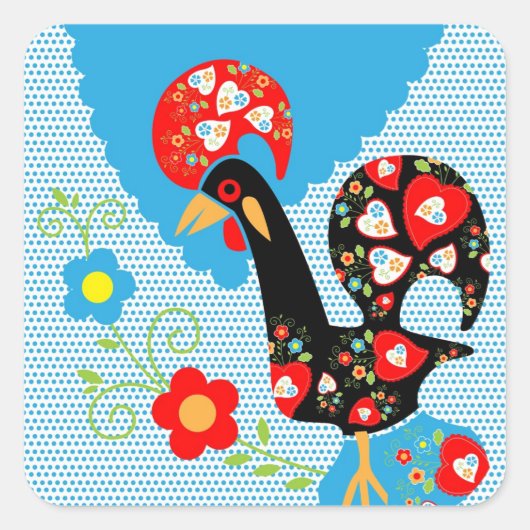 Het Portugese rooster van Barcelona Vierkante Sticker (Voorkant)